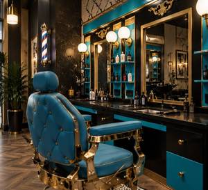 Fauteuil de Barbier en Similicuir PU Bleu avec Pompe Hydraulique, Hauteur Réglable, Utilisation Commerciale Traditionnelle en Salon, Repose-Pieds Réglable - Product Image 3
