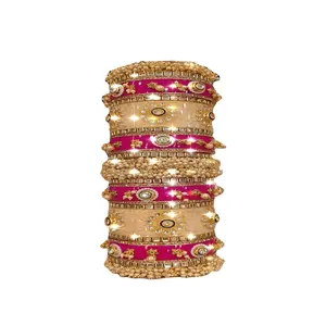 인도에서 도매에 레드 핑크 크림 레드 그린 색상의 구슬 쿤단과 돌 작품과 신부 chura