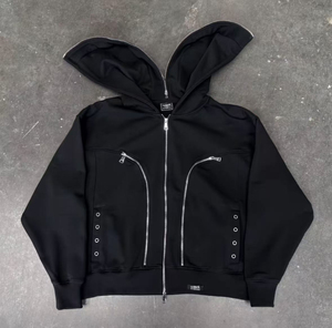 เสื้อฮู้ดดี้กีฬาผ้าฝ้ายแท้ 100% แบบมีซิปเต็มตัว ชุดวอร์มลำลองปักลายสไตล์วินเทจ ไซส์พลัส สตรีทแวร์มีฮู้ด - Product Image 4