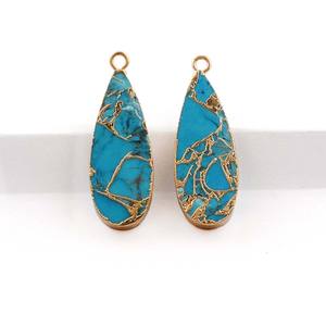 Precio al por mayor de plata esterlina, Conector de piedras preciosas, bisel de cobre turquesa con conector de piedras preciosas de fabricación chapado en oro - Product Image 2