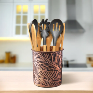 Decorative Handcrafted Leaf Embossed Design Metal Cutlery Holder in Low Cost - Product Image 2