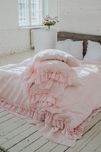 Juego de funda nórdica de lino de Francia al por mayor estilo rústico ropa de cama con doble volante fundas de almohada de tamaño King para el hogar 200TC boda Hospital - Product Image 5