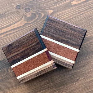 Handcrafted Wooden <b>Coasters</b> with Walnut Maple Cherry Inlay Unique Home Decor Gift for <b>Table</b> Protection Walu - Product Image 1