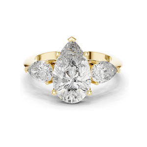 Bague à trois pierres en diamant de laboratoire de 4,00 carats pour femme, pierres centrales en forme de poire et pierres latérales en forme de trapèze, clarté VVS-VS EF, 18 carats - Product Image 3