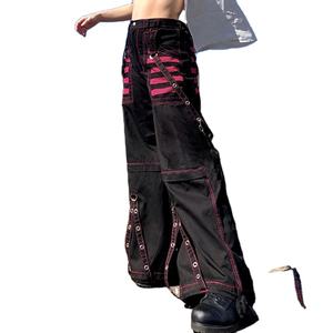 Pantalones de pierna ancha estilo Y2K con cadena personalizada para mujer, pantalones oscuros académicos de tiro bajo de gran tamaño, pantalones de calle - Product Image 3