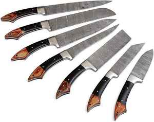 Ensemble de couteaux de chef en acier damas 7 pièces avec manche en bois et étui en cuir pour un usage quotidien - Product Image 2