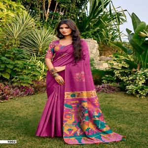 Última Colección de Saris de Algodón con Estilo Kalamkari, Pallu Latkan con Estampados Tradicionales para Mujer, Hecho en India - Product Image 1