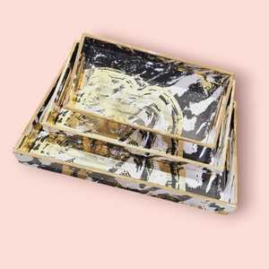 ชุดถาดไม้เคลือบอีนาเมลคุณภาพสูงพร้อมดีไซน์พืชอาร์ตเดคโคที่เป็นเอกลักษณ์เหมาะสำหรับการเสิร์ฟอาหารและของขวัญตกแต่งบ้าน - Product Image 3