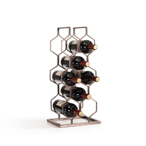 Estante de vino de panal con acabado de cobre contemporáneo, capacidad para múltiples botellas, diseño geométrico llamativo, disponible al por mayor - Product Image 1