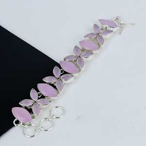 สร้อยข้อมือแฮนด์เมดพลอยคาลซิโดนีสีชมพูเครื่องประดับเงินสเตอร์ลิง925สร้อยข้อมืออัญมณีสำหรับเป็นของขวัญสร้อยข้อมือสำหรับผู้หญิง - Product Image 1