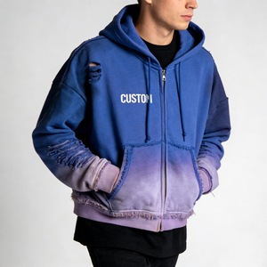 <b>Men's</b> Trendy Solid Custom Colors Custom Print Distressed Ripped Rhinestone 100% Cotton Eco-Friendly Winter Regular Fit <b>Hoodies</b> - Product Image 6