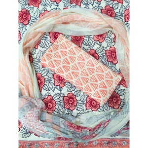 Traje de Algodón con Estampado Floral Real y Dupatta de Chifón (HBS0014) Diseño Étnico Tradicional y Elegante para Fiestas de Verano - Product Image 1