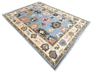 Alfombra de Lana Anudada a Mano Oushak Azul Claro Premium en Varios Tamaños para Sala de Estar, Estilo Antiguo, Decoración Interior Moderna - Product Image 2