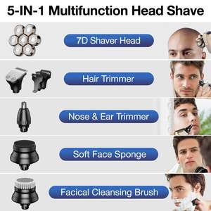 Kit de rasoir électrique rechargeable pour hommes chauves, tondeuse à cheveux humide/sèche, lame rotative, tondeuse à nez étanche IPX7, alimentation USB - Product Image 4