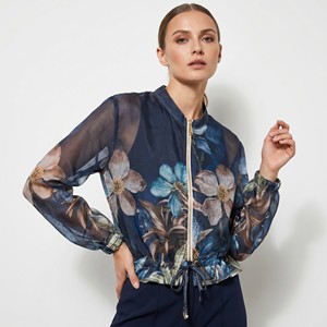 Lightweight Zip-Up <b>Jacket</b> with Elastic Cuffs and Floral Print, One Size Fits All (Sizes 36–42) - Product Image 1