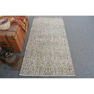 Turkish Vintage Rug, 3.1x6 ft Accent Rug, <b>Brown</b> Gray Floral <b>Wool</b> Rug - Product Image 1