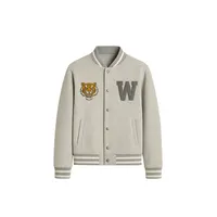 Veste universitaire gris clair brodée avec logo tigre et lettre W sur le devant