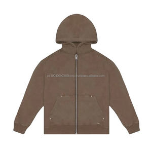 Sudadera con Capucha de Alta Calidad, Peso Pesado, 400 g/m², 500 g/m², Felpa Francesa de Algodón, Lavado Ácido Vintage, Cierre Completo, para Hombre - Product Image 1