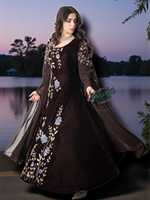 Abaya Caftan Longue en Chiffon et Velours, Modèle A-Line, Style Arabe, Modeste, Unie, avec Broderie Fantaisie, Paillettes et Cristaux, Longueur Ras du Sol