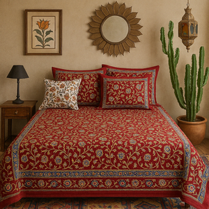 Ấn Độ Tay Khối In Siêu Mềm Cao Cấp 100% Bông Sâu Màu Đỏ Hoa Boho Thiết Kế Chất Lượng Cao Vua Kích Thước Bộ Đồ Giường Đặt - Product Image 1