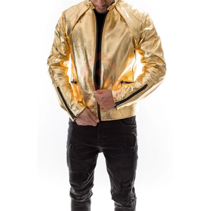 Veste de motard en cuir métallisé doré pour hommes en cuir de vachette véritable brillant veste en cuir de moto Disco Fashion - Product Image 6