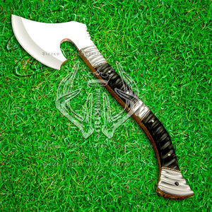Custom Full Tang D2 Steel Hunting Camping Bearded Axe, Micarta Handle Tomahawk Real Hatchet con funda de cuero, regalo ideal - Product Image 2
