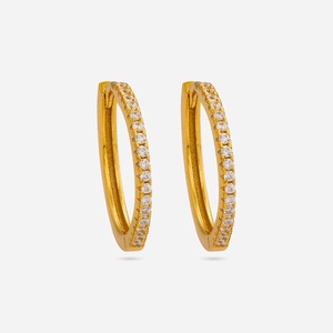 Pendientes Vintage de Plata 92.5, Modelo 191501, Chapados en Oro, Estilo Aro y Colgante con Diamante, para Regalo - Product Image 1