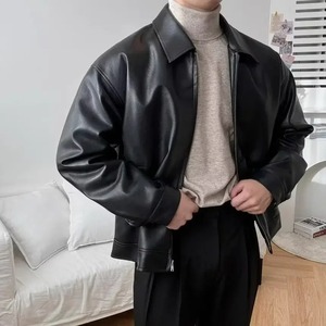 <b>Men's</b> Leather <b>Jacket</b> Lightweight Casual Sports Motorcycle Vest Fashionable Korean Style Fit Baseball Uniform <b>Jacket</b> - Product Image 3