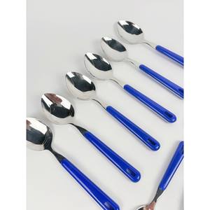 Juego de cubiertos de acero inoxidable Vintage 1970s, 22 piezas | Asas de plástico Azul | Juego de cubiertos retro moderno de mediados de siglo - Product Image 6