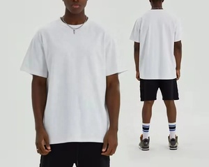 T-shirt uni 100% coton de haute qualité surdimensionné à coupe ample Logo personnalisé Boxy T-shirt graphique unisexe 240gsm à épaules tombantes pour hommes - Product Image 4