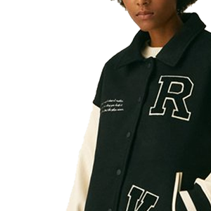 Chaqueta universitaria personalizada para hombre y mujer al por mayor, Mangas de cuero cálidas de primera calidad, parches tejidos de chenilla de poliéster bordados en lana - Product Image 4