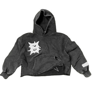 เสื้อฮู้ดที่ได้รับความนิยมจากโรงงานของผู้ชายเสื้อฮู้ดแบบตัดขอบขอบล่างล่างล่างซีดจาง - Product Image 2