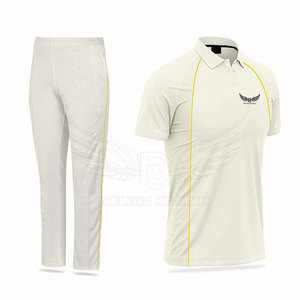 ROLEN SPORTS Men's <b>White</b> <b>Cricket</b> Uniform Set Polyester Breathable Short Sleeve Polo Shirt and Pants with Yellow Trim - Product Image 2