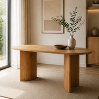 Table à manger ovale convertible moderne et écologique avec pieds interchangeables en panneaux courbes, placage bois grainé MDF