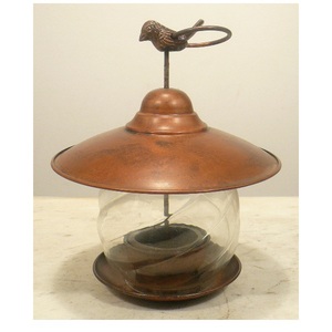 Antique Shine Copper Finished Metal Bird Feeder Glass <b>Dome</b> With Hanging <b>Ring</b> Ribbed Design for Indoor Outdoor Balcony Garden - Product Image 2