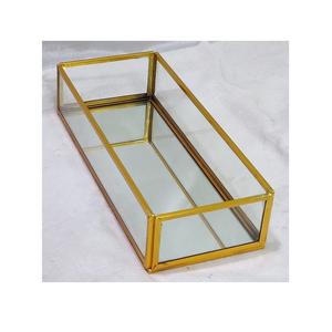 Vente directe d'usine, plateau à bijoux en verre avec cadre en laiton doré fait à la main, à un seul niveau, de qualité alimentaire, moderne, décoratif, pour table - Product Image 1