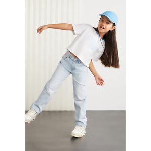 GRIMELANGE BITTEN-GRM24024 T-shirt pour filles et enfants 100% coton imprimé et à col contrasté à manches courtes - Product Image 5