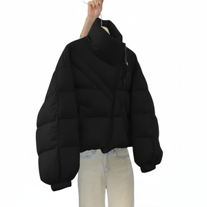 Nouvelle veste d'hiver pour femme, manteau court matelassé chaud avec fermeture éclair intégrale et col montant, motif uni, design tendance à bulles - Product Image 6