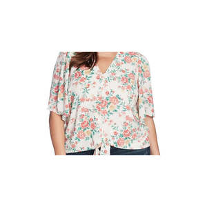 Top da donna alla moda taglie forti con stampa floreale e laccetti frontali, marrone - Product Image 6