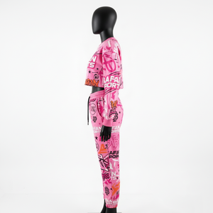 Ensemble sweat-shirt court et pantalon de jogging en polyester et élasthanne premium 220 GSM, rose, imprimé intégral, logo sublimation, pour femme - Product Image 3