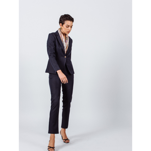 Pantalon crayon skinny en laine bleu marine italien, anti-rides - Product Image 1