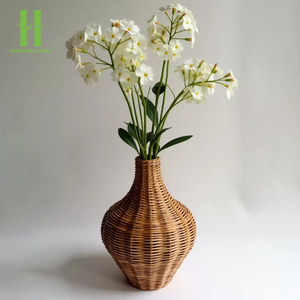 El más vendido, urna con patas de mimbre, jarrón de ratán tejido a mano para flores secas, minimalismo, jarrón de mesa de ratán, OEM de Vietnam - Product Image 6