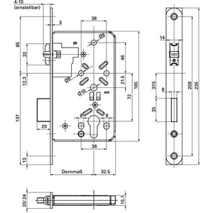 DIN ชุดล็อคประตูบานสวิง ซ้าย/ขวา 55 PZ 24/55 มม. พร้อมแผ่นปิดหน้าสี่เหลี่ยมสแตนเลสแบบมีลูกกลิ้ง BKS สำหรับตู้เก็บของ - Product Image 3