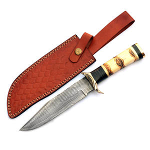 Couteau à lame fixe en acier damas fait à la main avec poignée décorative gravée pour l'approvisionnement en gros de camping de survie en plein air. - Product Image 1