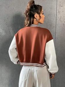 Chaqueta universitaria de invierno con bordado de letras universitarias y hombros caídos para mujer, mezcla de lana, ropa de moda transpirable de secado rápido - Product Image 5