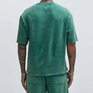 Sudadera con cuello redondo y lavado verde, pantalones cortos a juego, conjunto doble para hombre, algodón liso informal de alta calidad, transpirable - Product Image 6