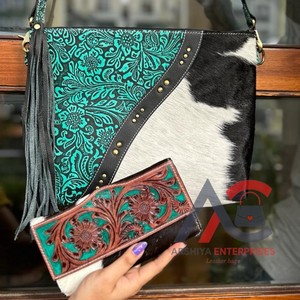 Nuevo bolso de cuero de piel de vaca con estampado en relieve a mano occidental Real para mujer, bolso elegante y embrague de piel con herramientas de Color, Conjunto Combinado único - Product Image 1