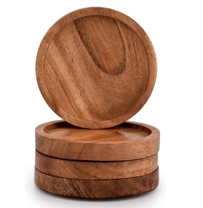 Sous-verre à thé en bois Ensemble de 4 pièces Sous-verre à thé pour tasse à thé et tapis Sous-verre en bois fini noyer Meilleure qualité de l'Inde. - Product Image 3