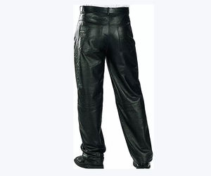 Pantalon en cuir noir décontracté taille haute pour homme, style urbain, coupe droite, prix de gros pour vêtements d'extérieur - Product Image 5