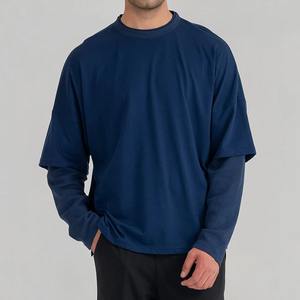 T-shirt à manches longues double couche personnalisé de haute qualité du fabricant OEM pour hommes ensemble décontracté surdimensionné avec sérigraphie - Product Image 1